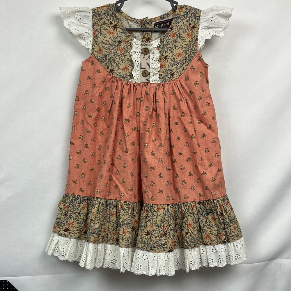 Mustard Pie Orange and tan floral eyelet trimmed fall dress size 6 NWOT